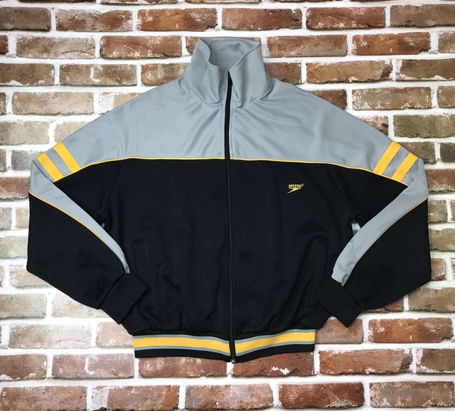 Vintage Speedo Warm Up Swim Jacket Mens Size Medium Full Zip Black