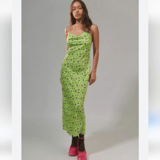 UO Mallory Cowl Satin Maxi Dress In Green Size Medium