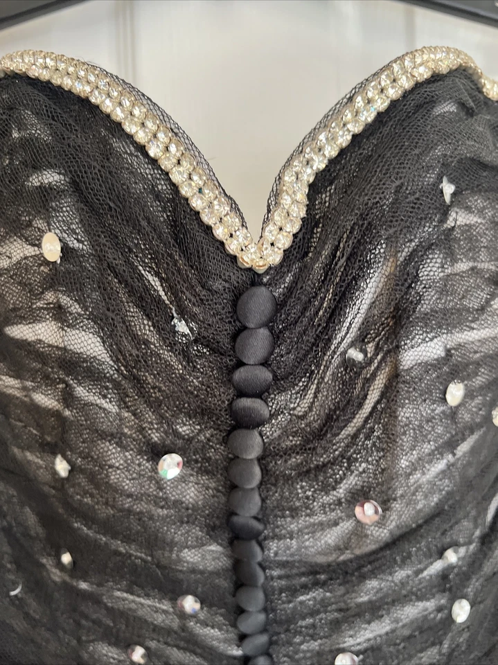 复古定制黑色紧身胸衣甜心舞会礼服水钻亮片小号 — 第 2/4 张图片