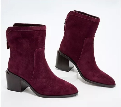 New Vince Camuto Kortimy Water Repellant Suede Mid Shaft Boots Syrah Purple 7M