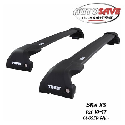 Thule WingBar Edge Black Aluminium Roof Bars Set to fit BMW X3 F25 10-17 Rails