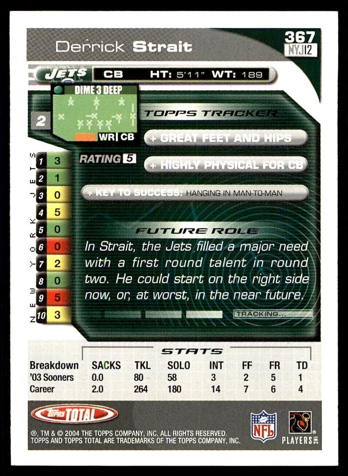 2004 Topps Total Silver #367 Derrick Strait - Image 2 of 2