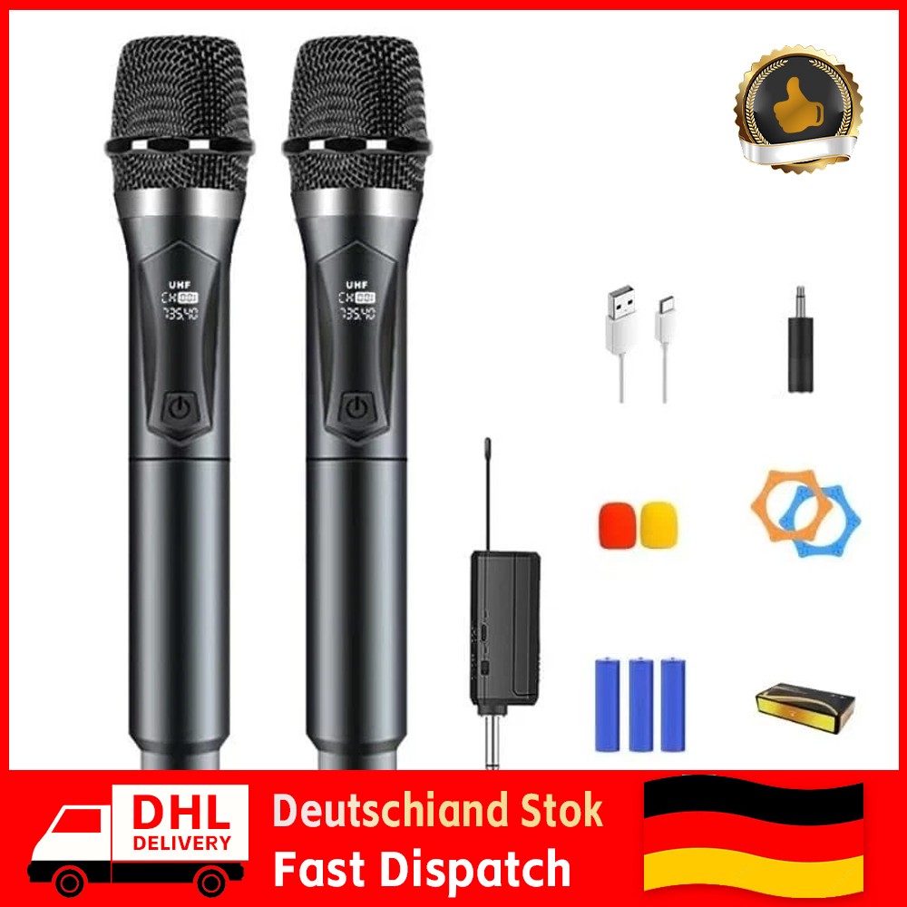 2X Mikrofon kabellos drahtloses Funkmikrofon Microphone Handmikrofon dynamisch