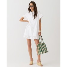 J. Crew Ruffle Hem Shirt Dress XL White Cotton Preppy Easy
