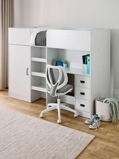 Jackson High Sleeper Bed with Wardrobe Desk White Complete Bedroom Furniture