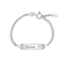 925 Sterling Silver Traditional Tag ID Kids Bracelet With Engraved Star 4.5"