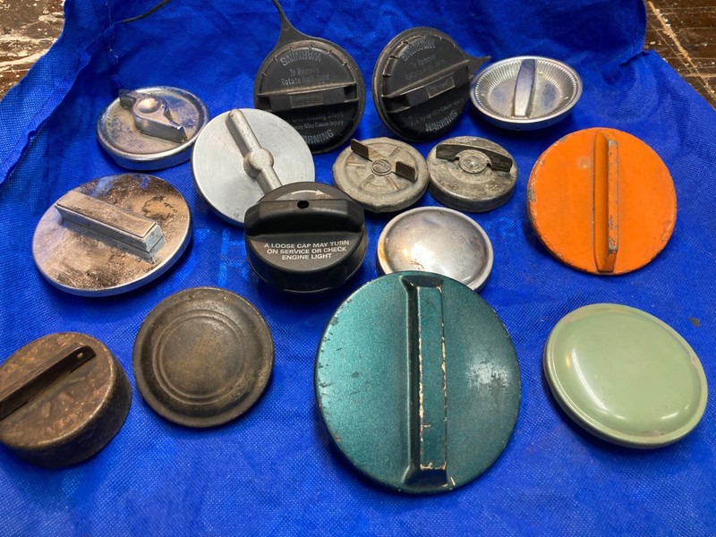 Vintage Automobile GAS Cap Lot Of 15 ASSORTED RESTO SHOP BUYOUT STOCK RARE ITEMS