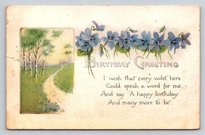 Violets Birthday Greeting Postcard 1917 Dublin GA Postmark The Parkerman Co.