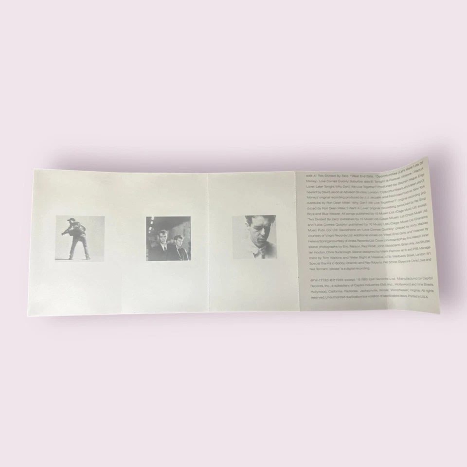 PET SHOP BOYS Please Cassette Tape 1986 EMI America Synthpop New Wave Vintage Foto 3 de 4