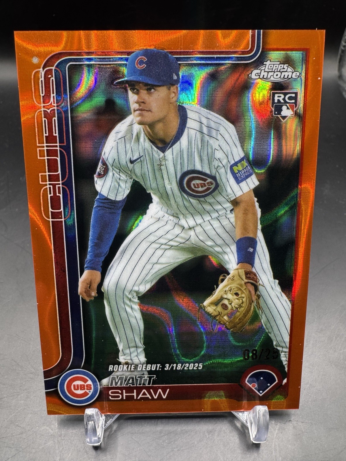 2025 Topps Chrome Update Matt Shaw RC Orange Raywave 08/25 #USC135 Chicago Cubs