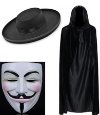 Maschera anonima, mantello e cappello a castello V per vendetta ragazzo fawkes adulto Halloween spaventoso