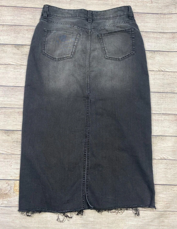 Falda Lápiz H&M Dividida Jean Midi Mujer Talla 6 Negra Denim Bolsillos Abertura Trasera Foto 3 de 4