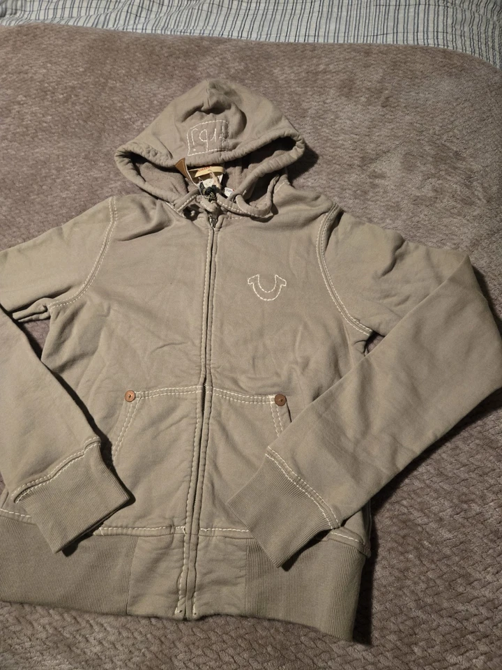 True Religion女式Joey裤子28x34卡其色低腰喇叭带大号毛衣  — 第 2/4 张图片