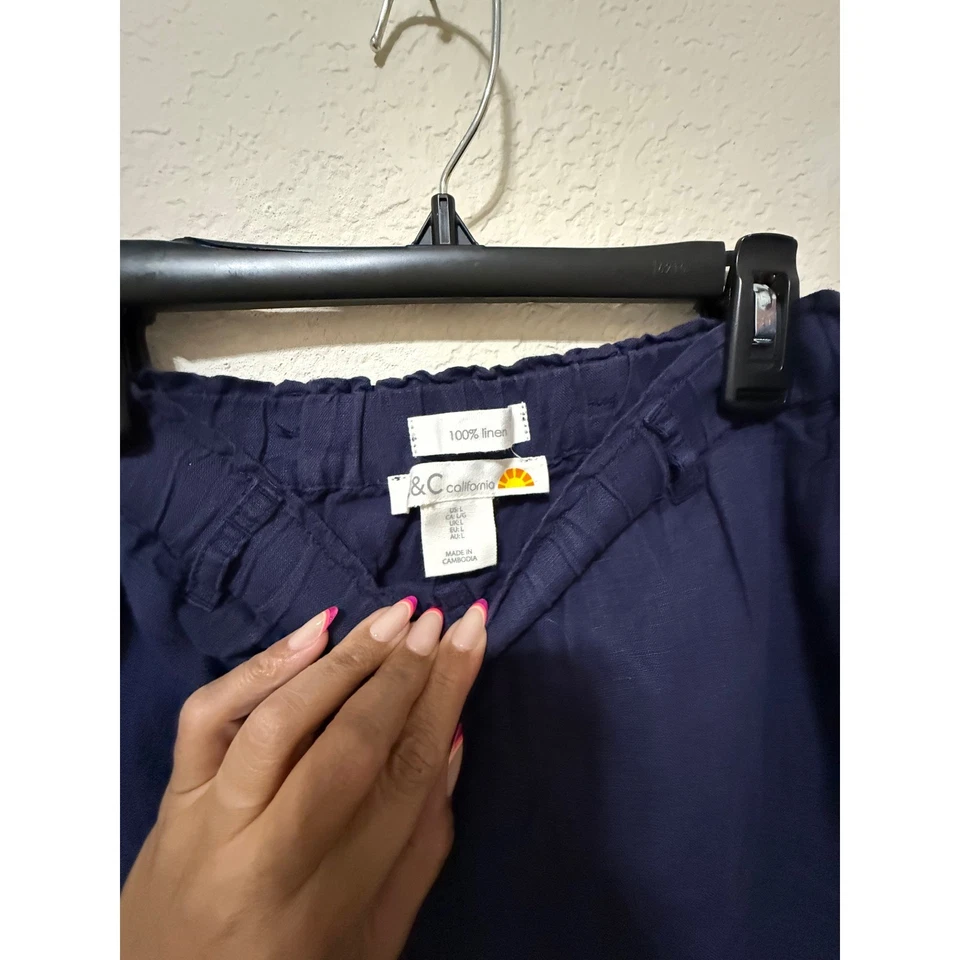 C & California Linen Blend Pants Blue Elastic Waist Pull On Casual - Image 3 of 4