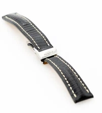 Authentic Swiss BREITLING Black Lizard Leather Watch Strap and Deployment Buckle