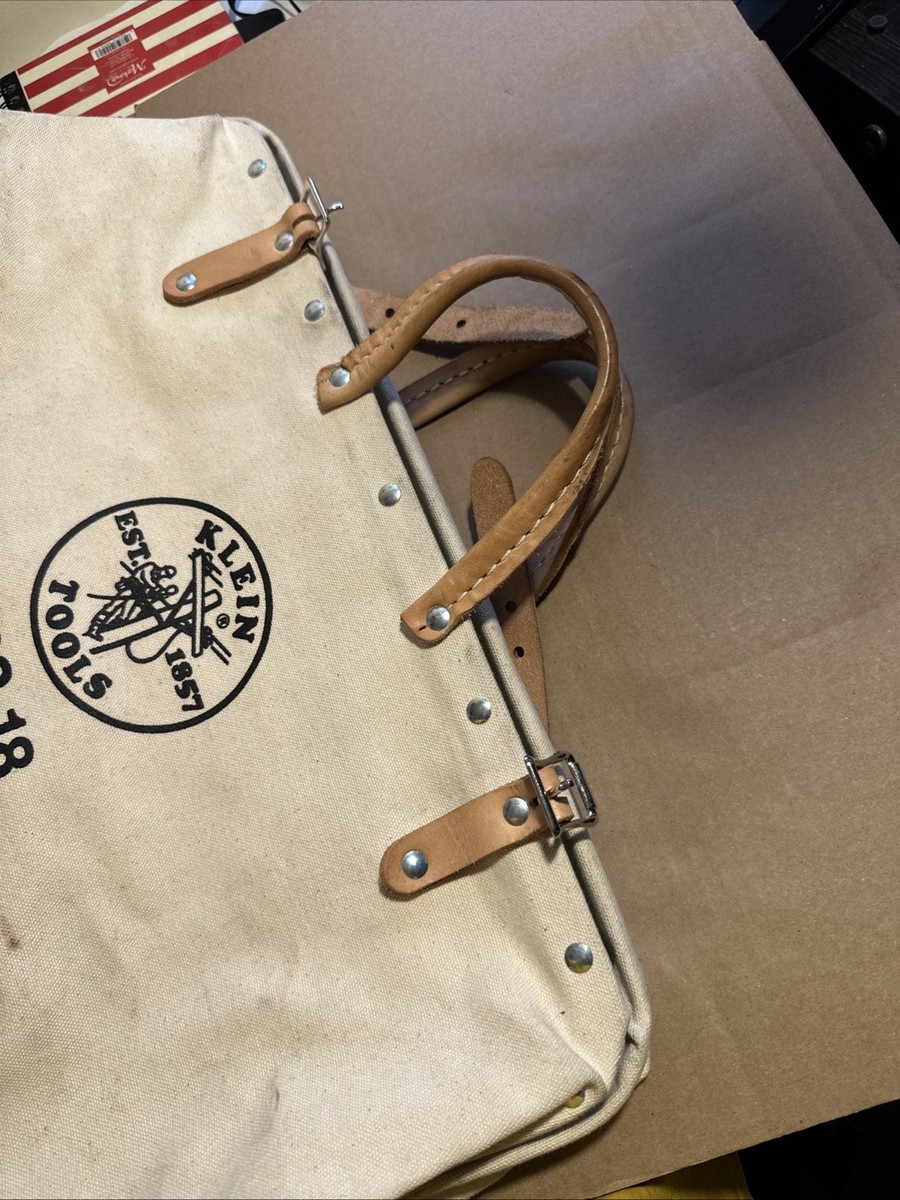 Klein Tools 5102-18 Canvas Tool Bag Large Beige Brown Leather