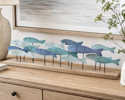 Holz Fischschwarm Ornament Küste Maritim Strand Haus Deko 49 cm
