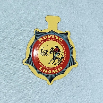 Vintage Post Raisin Bran Cereal Roping Champ Tin Badge