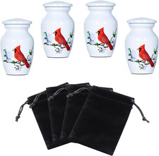 Red Cardinal Bird Small Keepsake Urn for Human or Pet Ashes - Aluminum Mini Crem