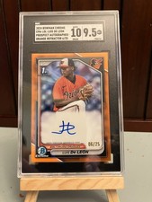 🔥2024 BOWMAN CHROME LUIS DE LEON ORANGE REFRACTOR AUTO /25 ORIOLES SGC 9.5 MT+
