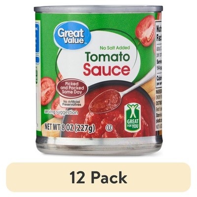 NEW, (12 pack) Great Value No Salt Added Tomato Sauce, 8 oz, Free Shipping