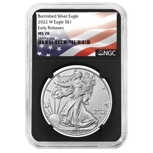 2022-W $1 1-oz Burnished American Silver Eagle NGC MS70 ER Flag Label Retro Core