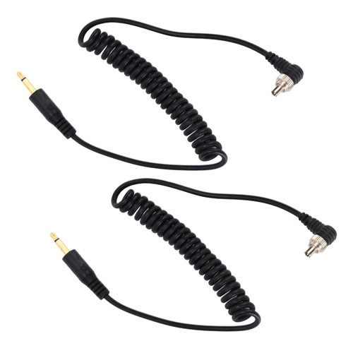 2x Universal 3.5mm To Male Flash PC Sync Cable Coiled Cord With Screw Lock F ECA
