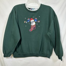 Vintage Women's L Sweatshirt Winter Bluebird Grandma Cottagecore Xmas Kitten Cat