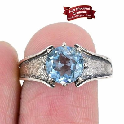 Dezember Schweizer Blautopas Stein 925 massiv Silber Cluster elegant neu Ringgröße 8