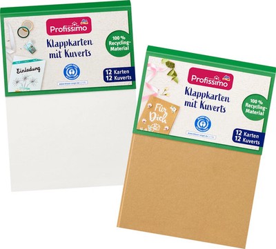 Profissimo Klappkarten-Set mit Kuverts aus Recycling-Material, natur/weiß, 1 St.