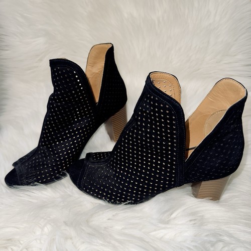 Charlotte Russe Womens Sz 8 Peep Toe Faux Black Suede Ankle Booties Heels - Picture 4 of 6