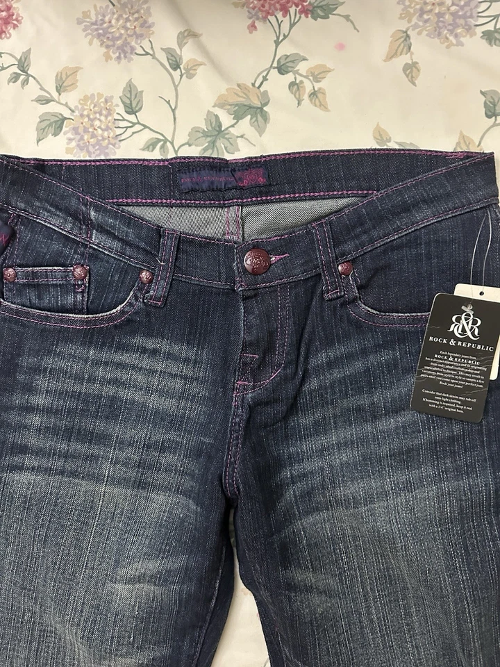 [NUEVO CON ETIQUETAS] Y2K Rock & Republic Victoria Beckham Rosa Tiro Bajo Jeans Talla 5/6 Foto 3 de 4