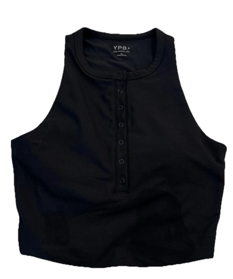 NUEVO CON ETIQUETAS YPB Abercrombie Talla X-pequeño Negro Top SculptLUX Plunge Henley Sujetador sin mangas ajustado Foto 2 de 4