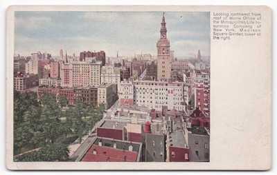 NYC Metropolitan Life Rooftop View Madison Square Garden Tower Postcard c1910s