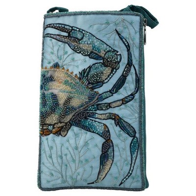 BAMBOO TRADING HAND BEADED BLUE CRAB CLUB BAG CELLPHONE CROSSBODY WRISTLET