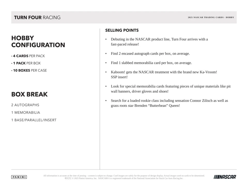 Ryan Truex 2025 Panini TURN FOUR RACING 1 Case (10 Box) Driver Break #1 - Image 4 of 4