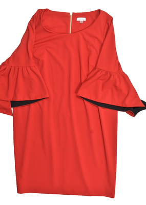 black and red floral mini dress Calvin Klein Women's Bell-Sleeve Striped Mesh Dress - Red