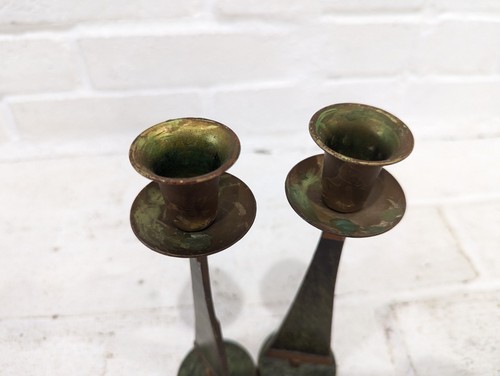 DAYAGI Candlestick Holders Pair Israel Brass Metal Mosaic Fish Design Judaica - Picture 9 of 11
