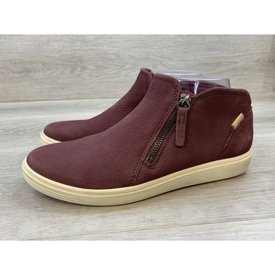ECCO Soft 7 Tred Women's Sneakers Zip Booties Bordeaux Leather 9 Comfort Shoes