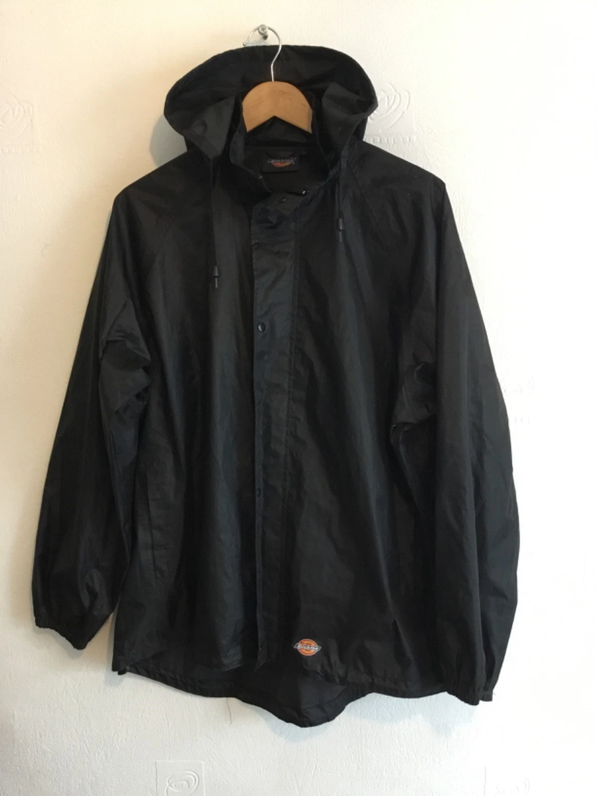 Dickies Rain Jacket Mens L Black PVC Coated Waterproof Coat