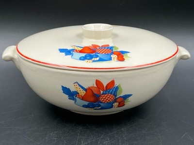 Vtg Universal Cambridge, USA 8-1/4'' Oven Proof Serving Bowl Calico Fruit Pattern