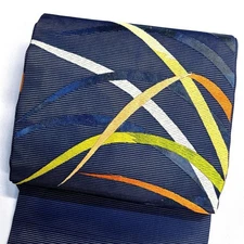 Japanese Kimono Nagoya Obi Belt Summer Rug Karaori Turf Grass Colorful Navy Colo