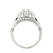 Vintage Moissanite Engagement Ring Round Cut Hand Engraved Sculpted Ring For Her