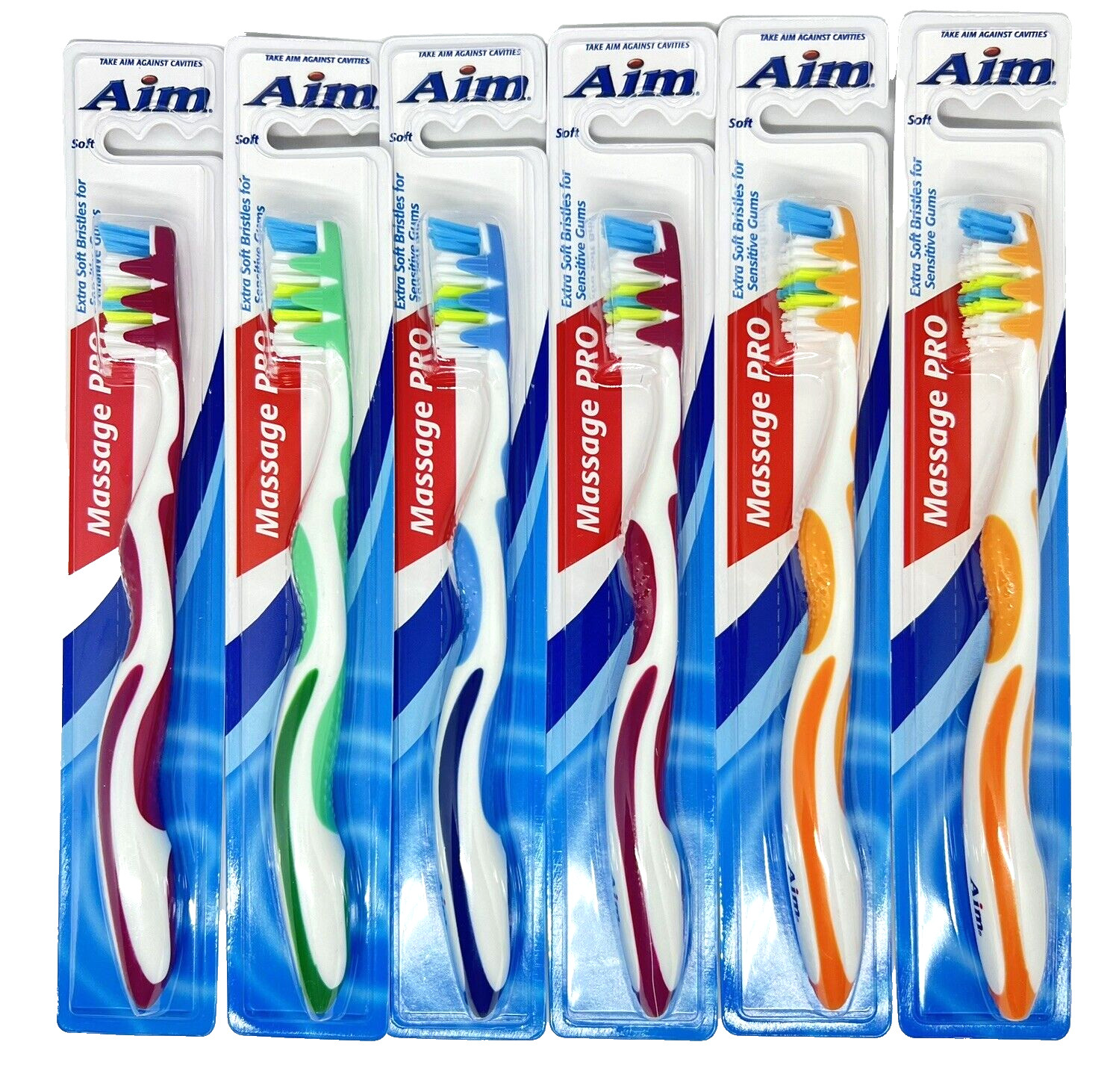 Aim Massage Pro Soft Bristle Standard Toothbrush 6 Pack Indi
