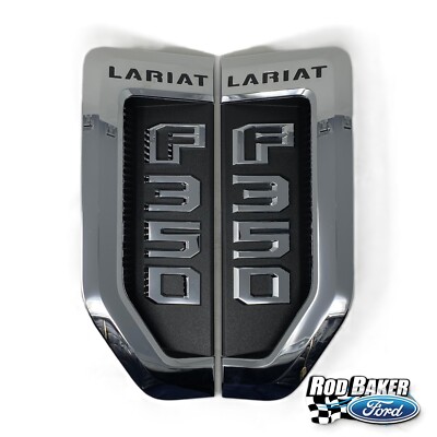 17 thru 22 Super Duty F-350 Lariat Carbon Black / Chrome Fender Emblems - PAIR