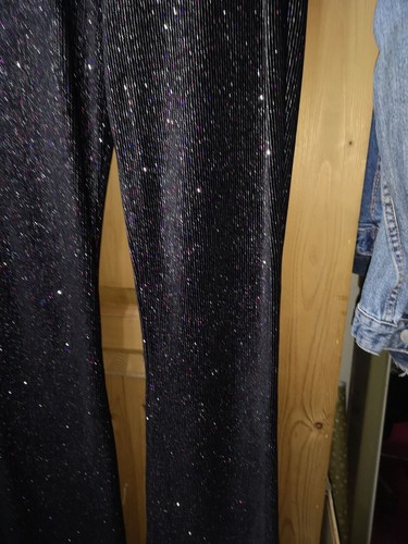 NEW LOOK BLACK MULTICOLOUR GLITTER SPARKLE FIT & FLARE TROUSERS SIZE 12 BNWT - Picture 7 of 18