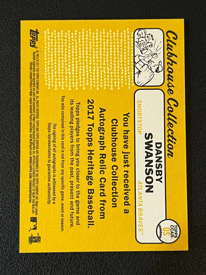 Dansby Swanson 2017 Topps Heritage Clubhouse Collection Auto /25 Rookie Year - Image 2 of 2
