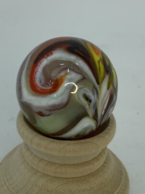 Handmade Contemporary Art Glass Marble swirled Clear Yellow Red  1 1/16th M1
