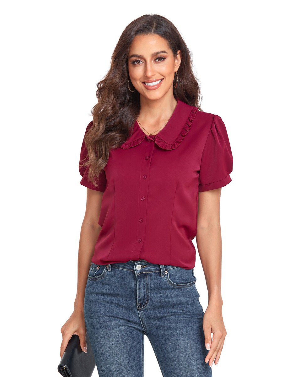 [JILLSTUART]★Short Sleeve Blouse + Banding Pants Denim & Co. Poplin Short Sleeve Blouse w/ Pintucks - QVC.com