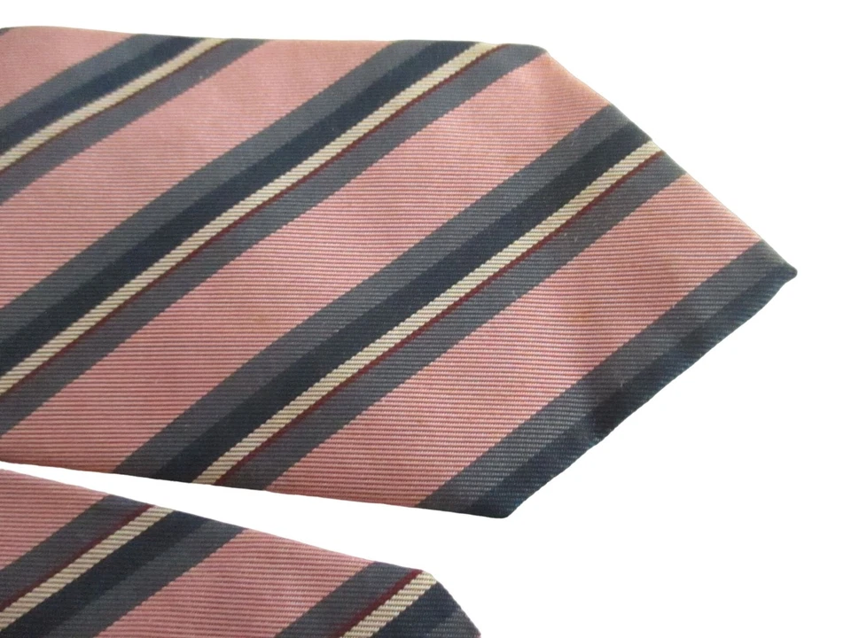 Corbata Ferrell Reed Stanton Woods para hombre 100 % seda a rayas rosa y azul marino Foto 3 de 4